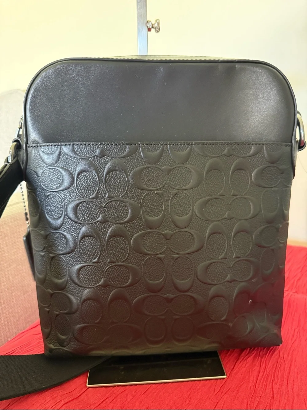 Coach Black Embossed Signature Leather Messenger Bag